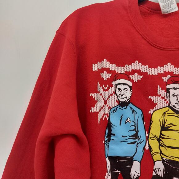 Jerzees Nublend Ugly Christmas Sweater Red Star Trek Size M - Picture 6 of 15